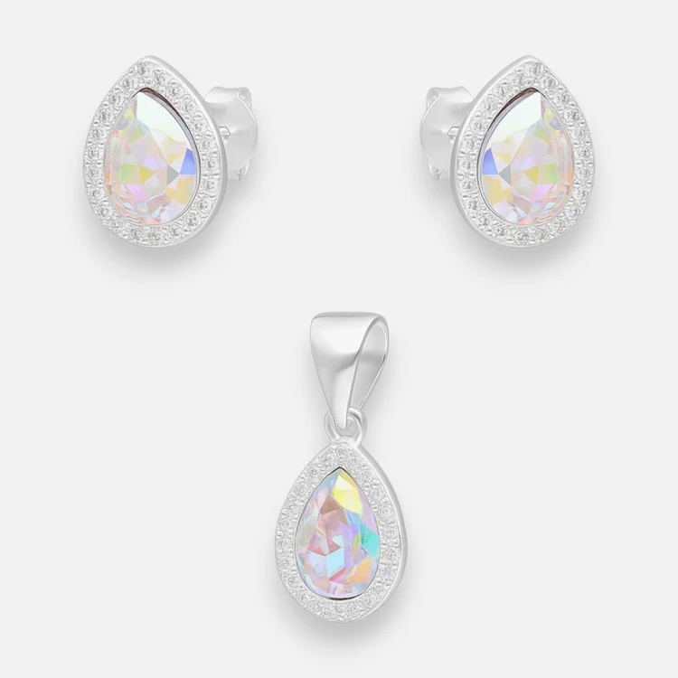 Conjunto Gota Circones Cristal Hecho con Swarovski Tornasol